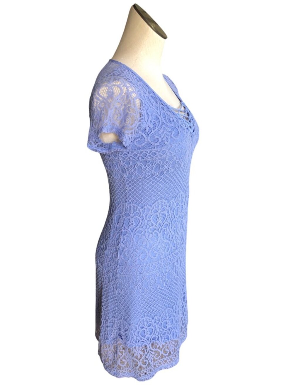 Holister Dress Womens S Fit Flare Lace Keyhole Back Crisscross Front Periwinkle - Picture 2 of 11